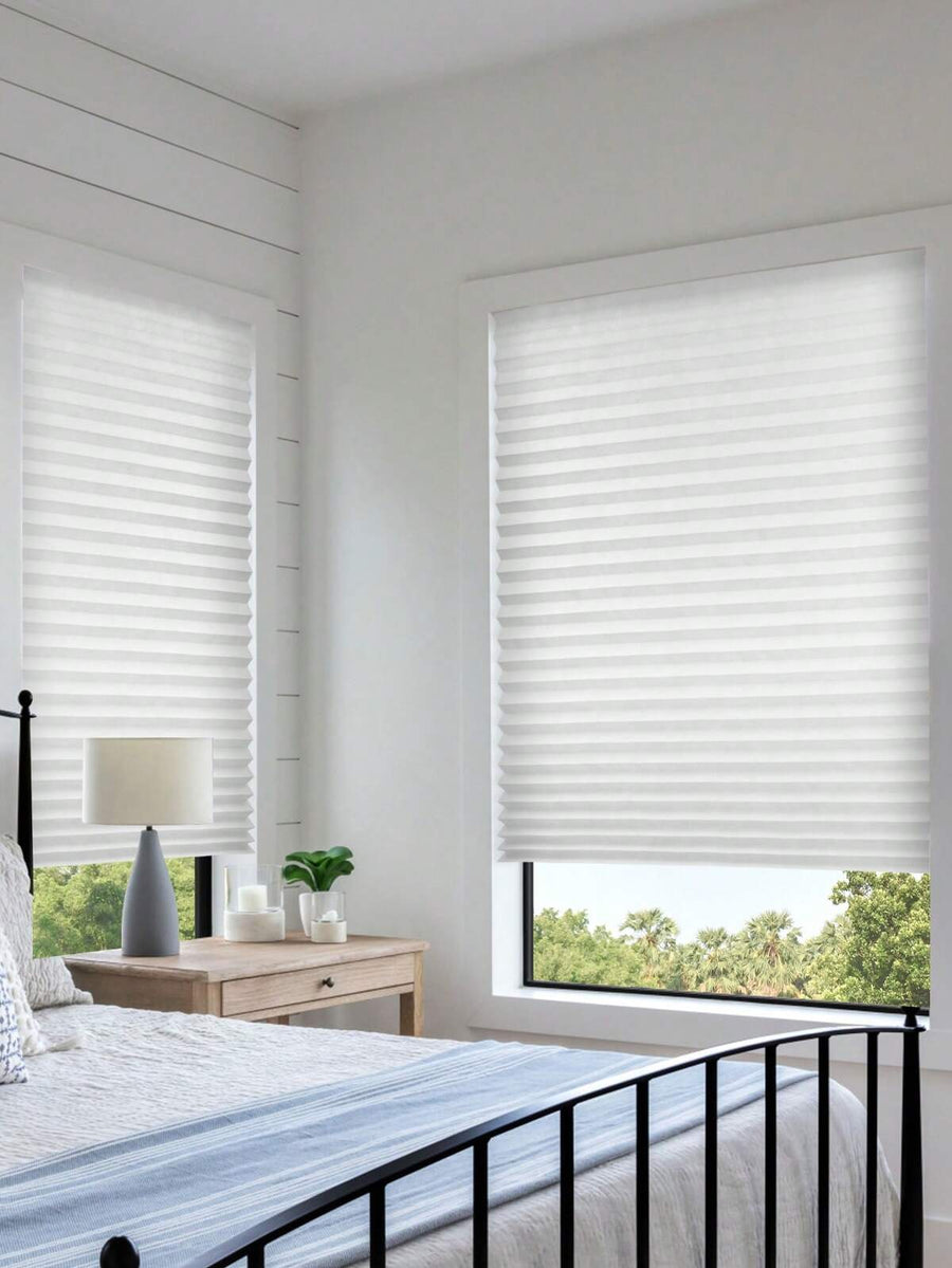 1pc Solid Color No Tools Pleated Fabric Shades With Two Clips Light Filtering Paper Pleated Blinds With Adhesive No Drilling Self Adhesive Blinds Easy To Cut And Install, Easy Pleated Curtain For Bedroom Living Room Office Bathroom