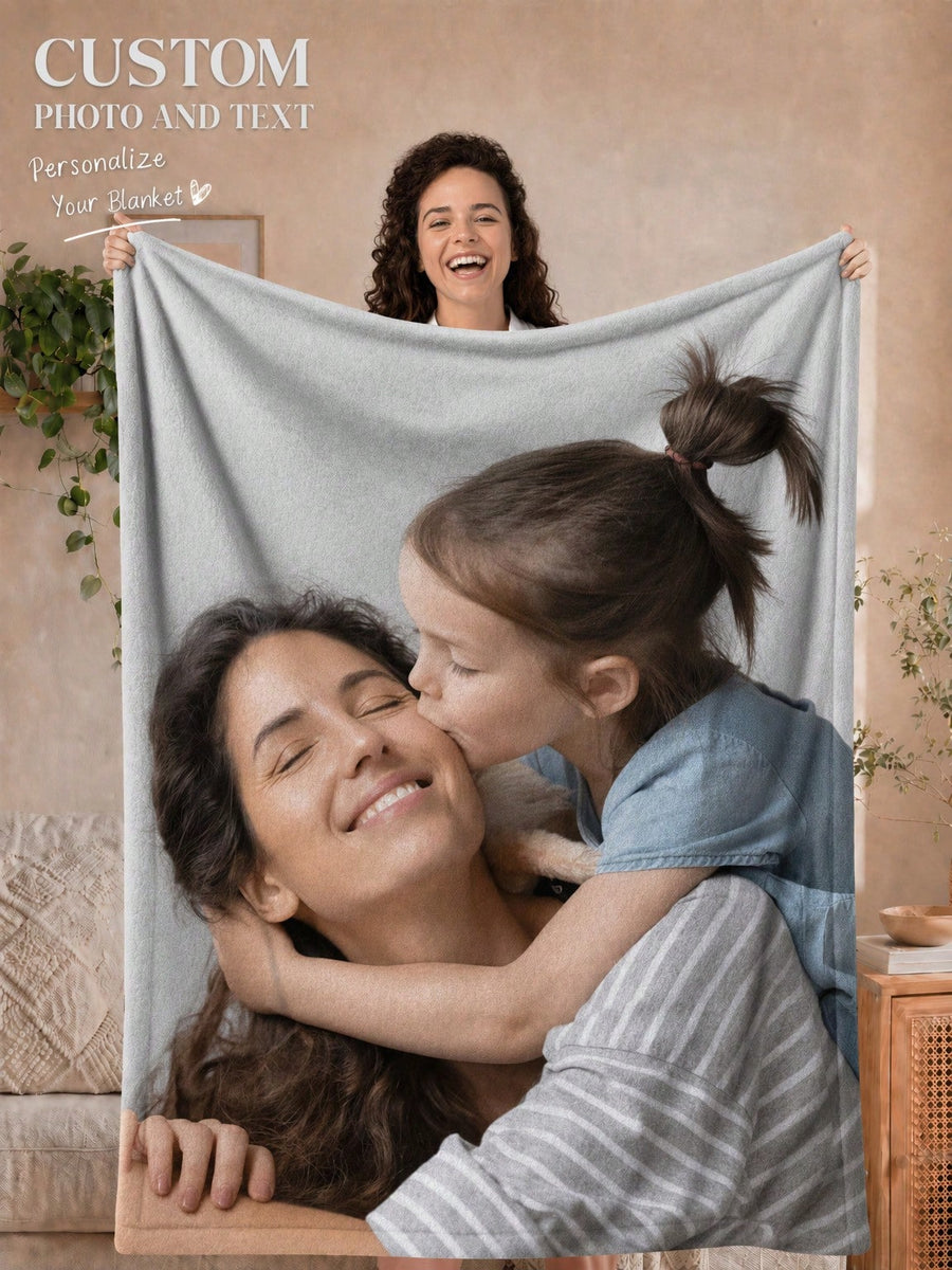 1pc Customized Photo Blanket, Personalized Photo Blanket, Family Photo, Pet Photo, Couple Photo Customization, Mother's Day, Father's Day, Valentine's Day, Office Nap Blanket, Private Customized Blanket, Holiday Blanket, Gift For Mom/Dad